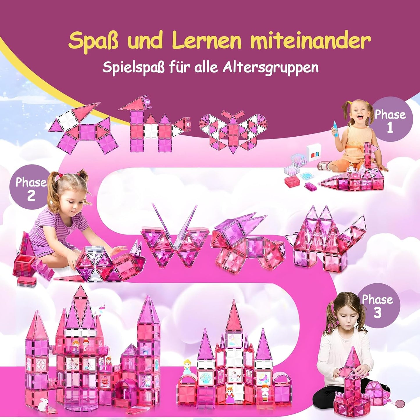Magnetische Bausteine Spielset (80 Teile, Prinzessin), Prinzessin