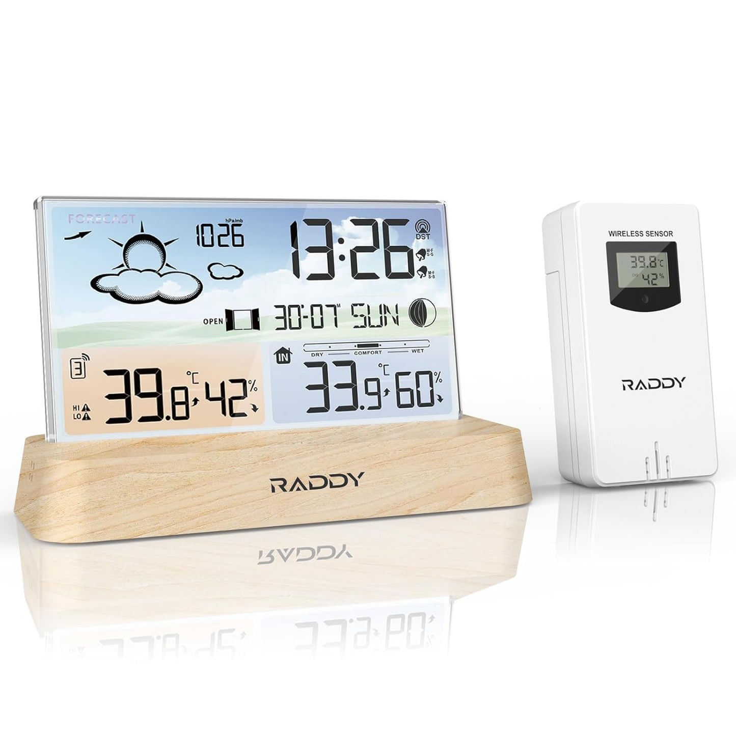 DT6 Wetterstation mit Thermometer & Hygrometer, Holzmaserung
