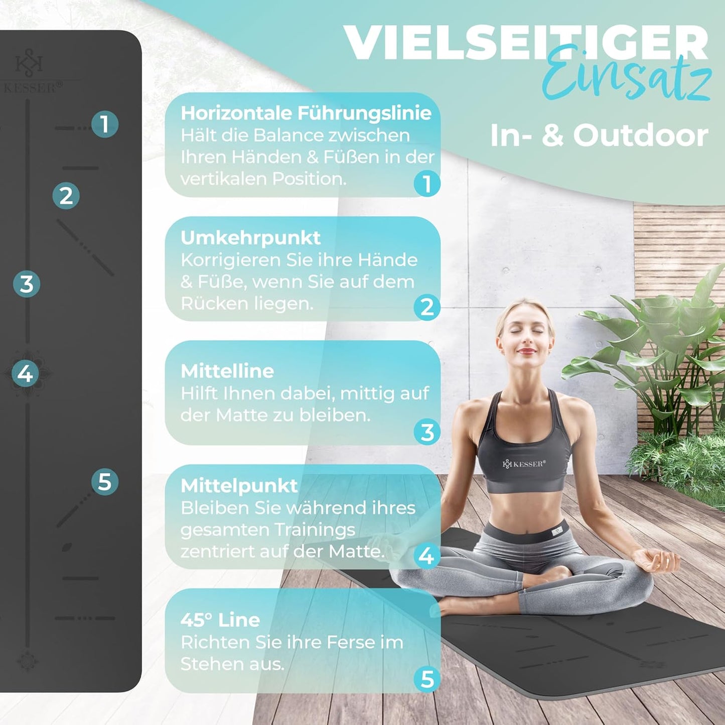 Gymnastik- und Yogamatte mit Tragegurt, Grau