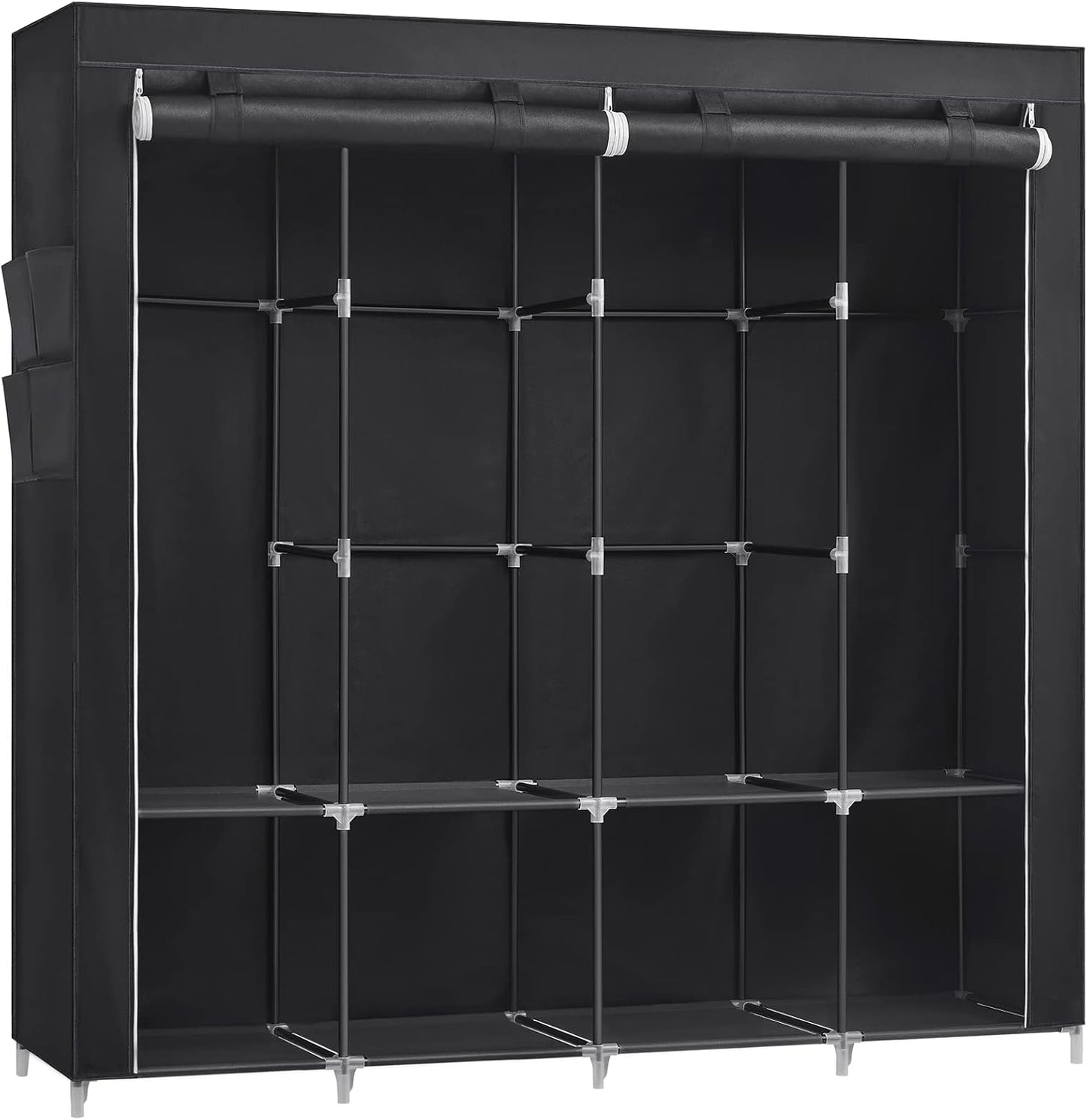 Stoffschrank mit 4 Hängefächern und Ablagen, 45 x 170 x 167 cm Schwarz