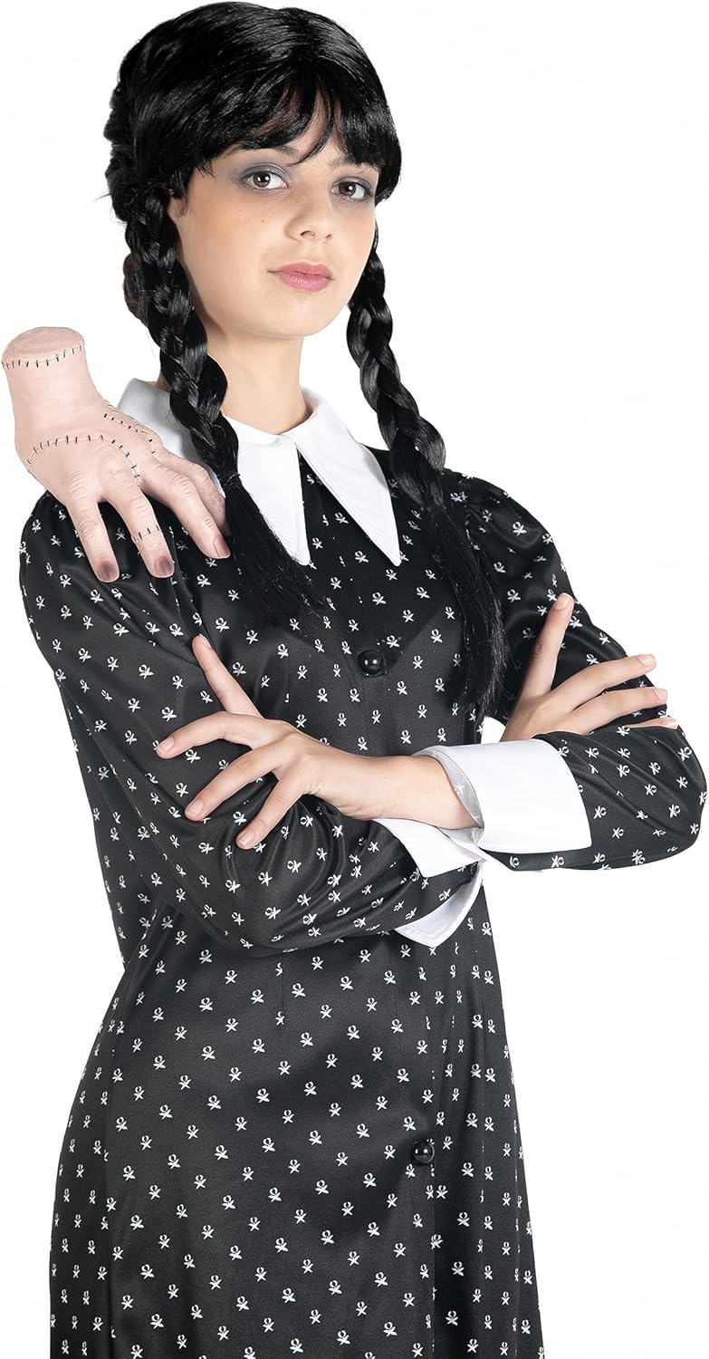 Wednesday Addams Kostüm mit Perücke, 6/8 Jahre (S-140 cm) Dress with wig