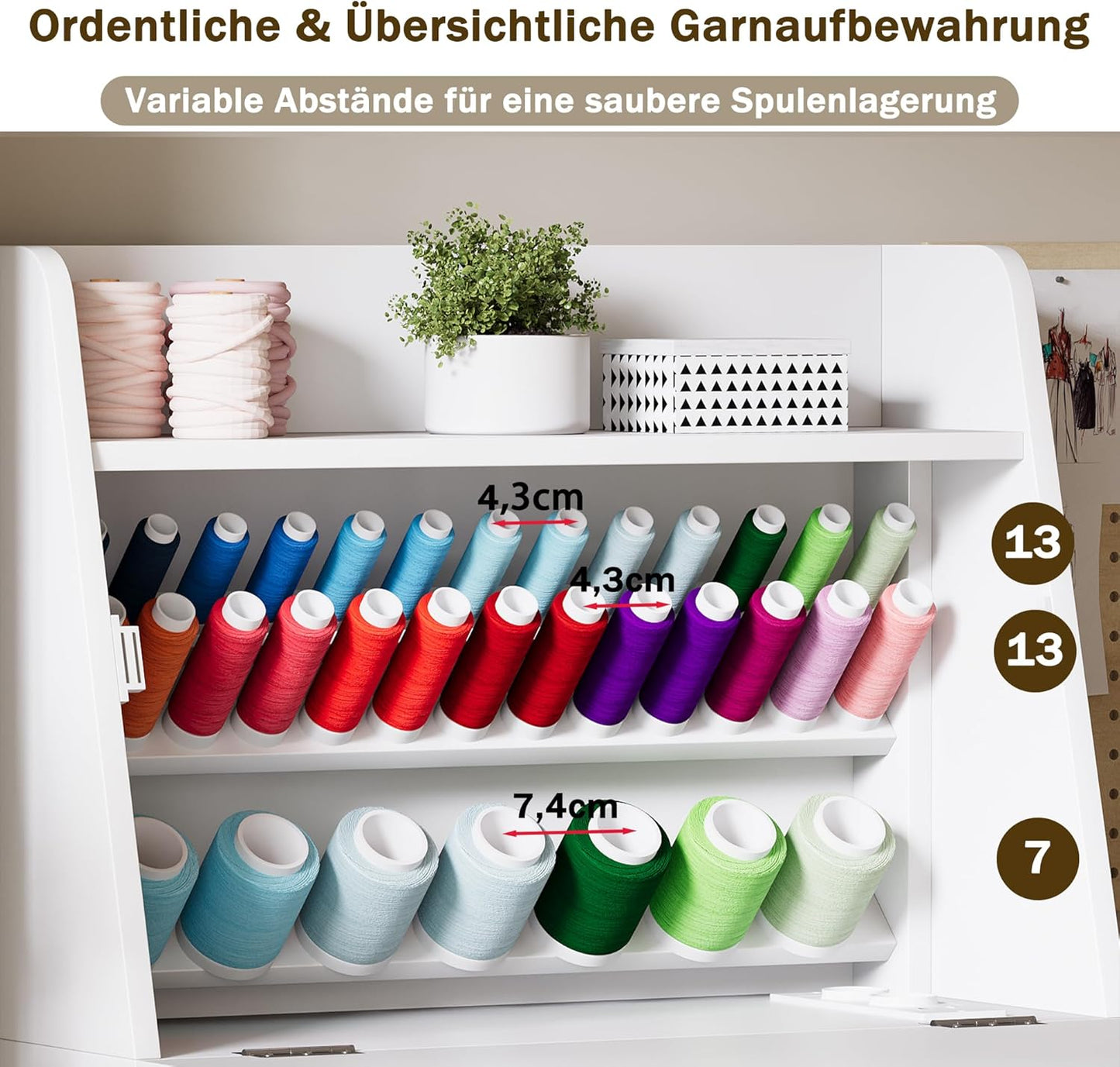 Klappbarer LED Nähtisch mit 33 Garnhalter & 2 Steckdosen, USB+Typ-C