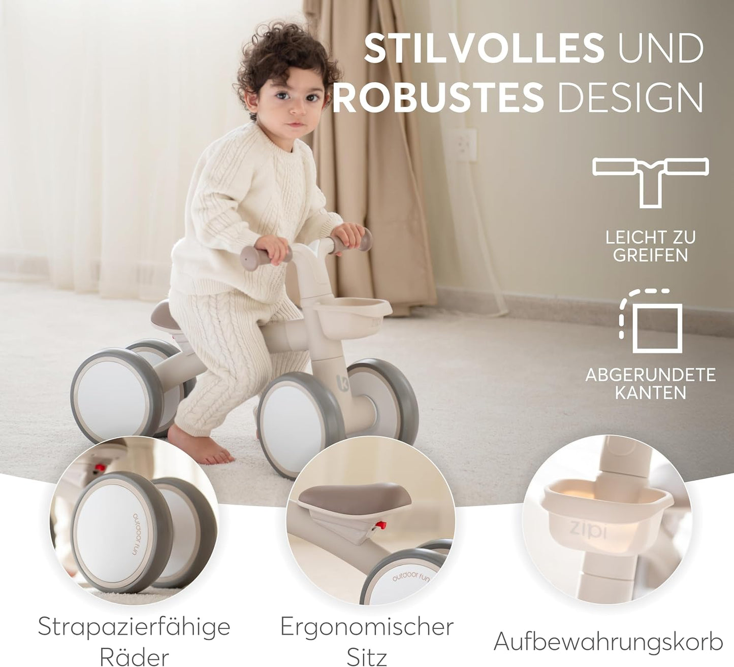 Laufrad mit Korb, Beige