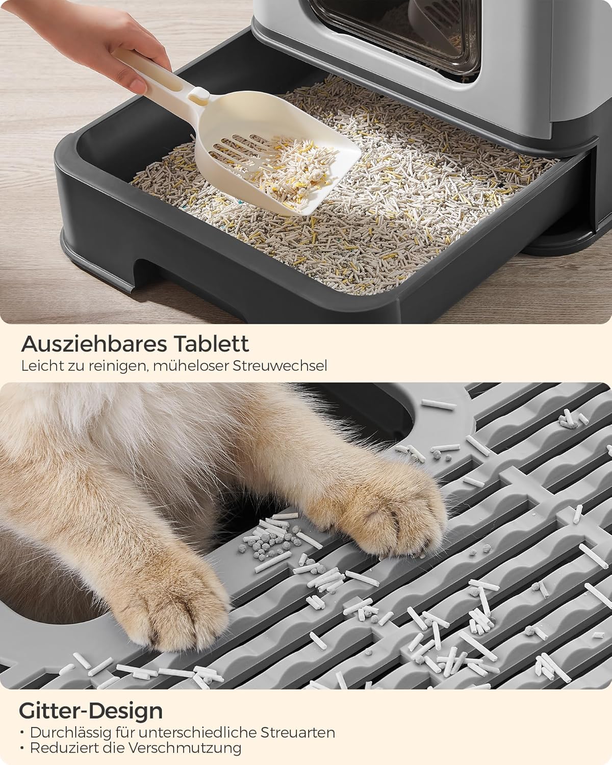Katzenklo mit Deckel, Einzeln - Gross Anthrazitgrau + Taubengrau
