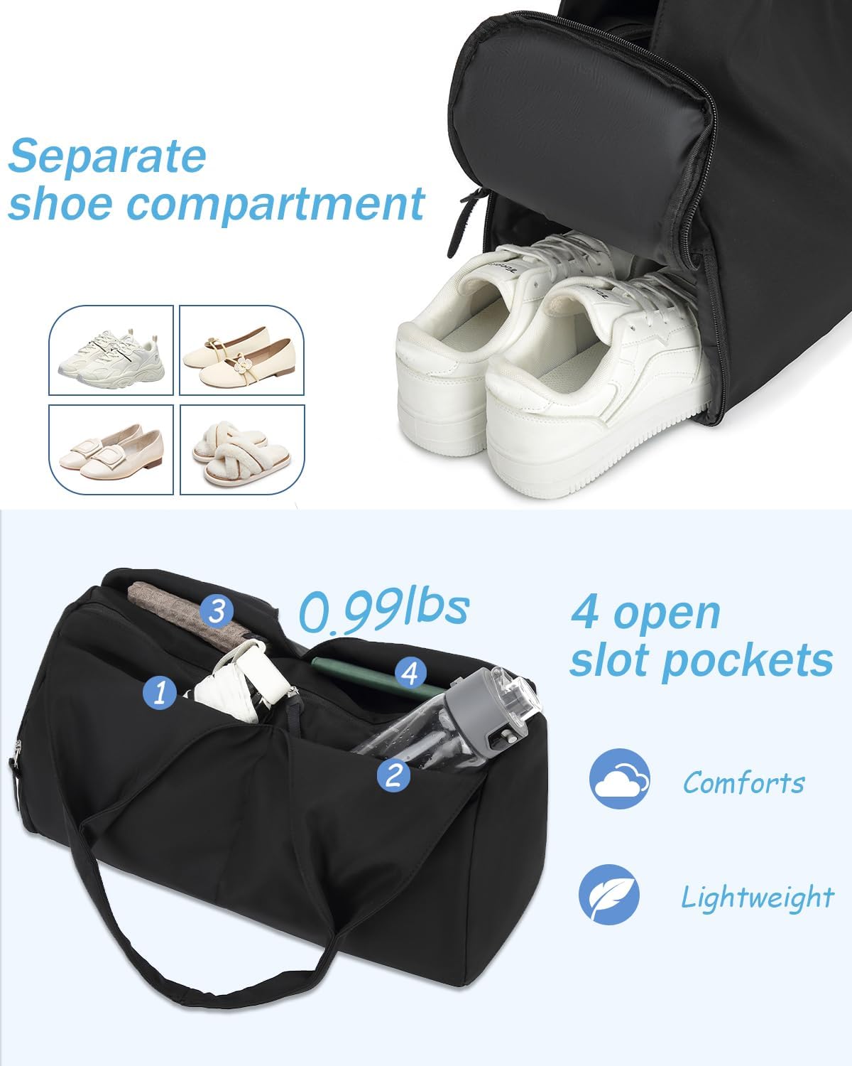 Reisetasche mit Schuh- & Nassfach, Schwarz