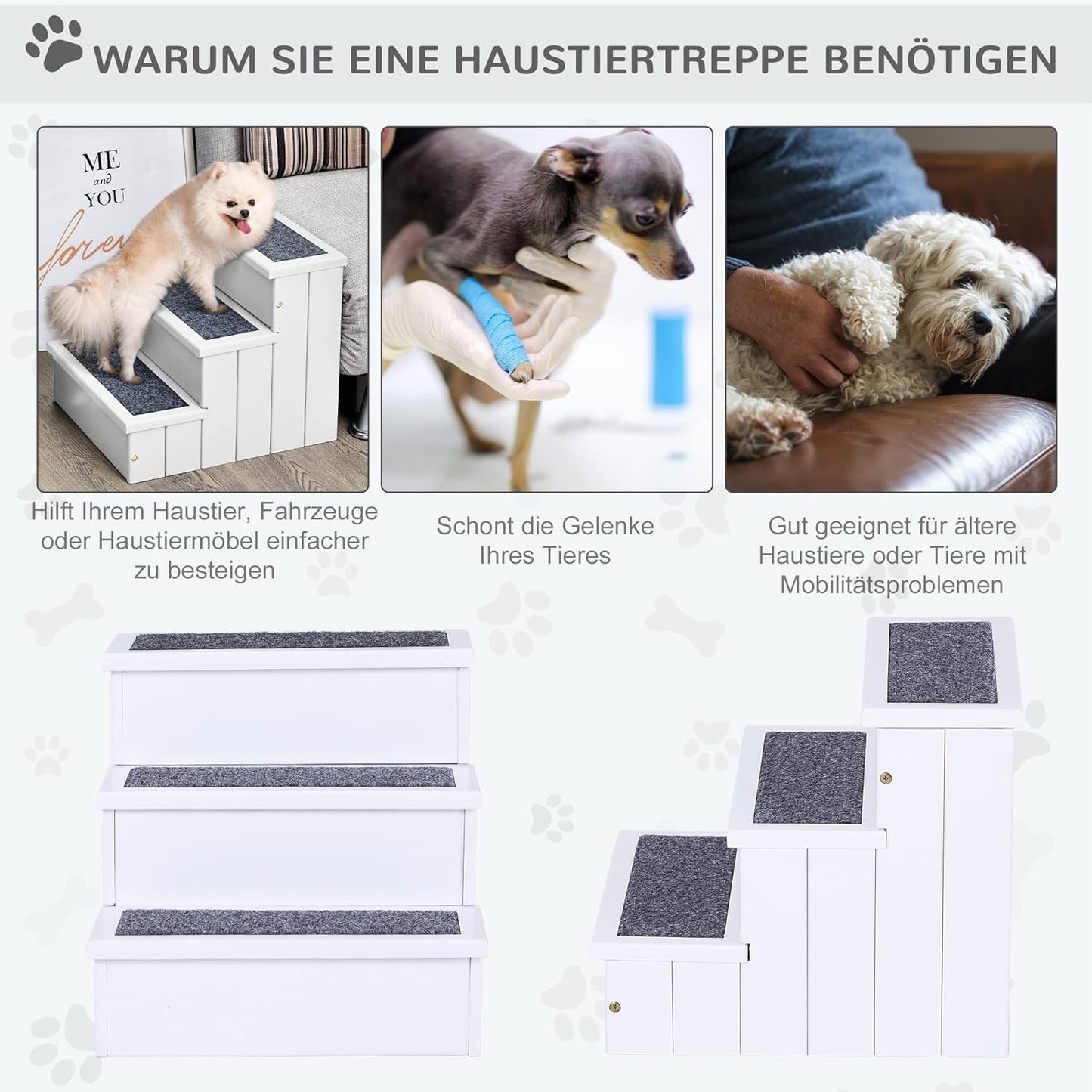 Haustiertreppe mit 3 Stufen, Weiß