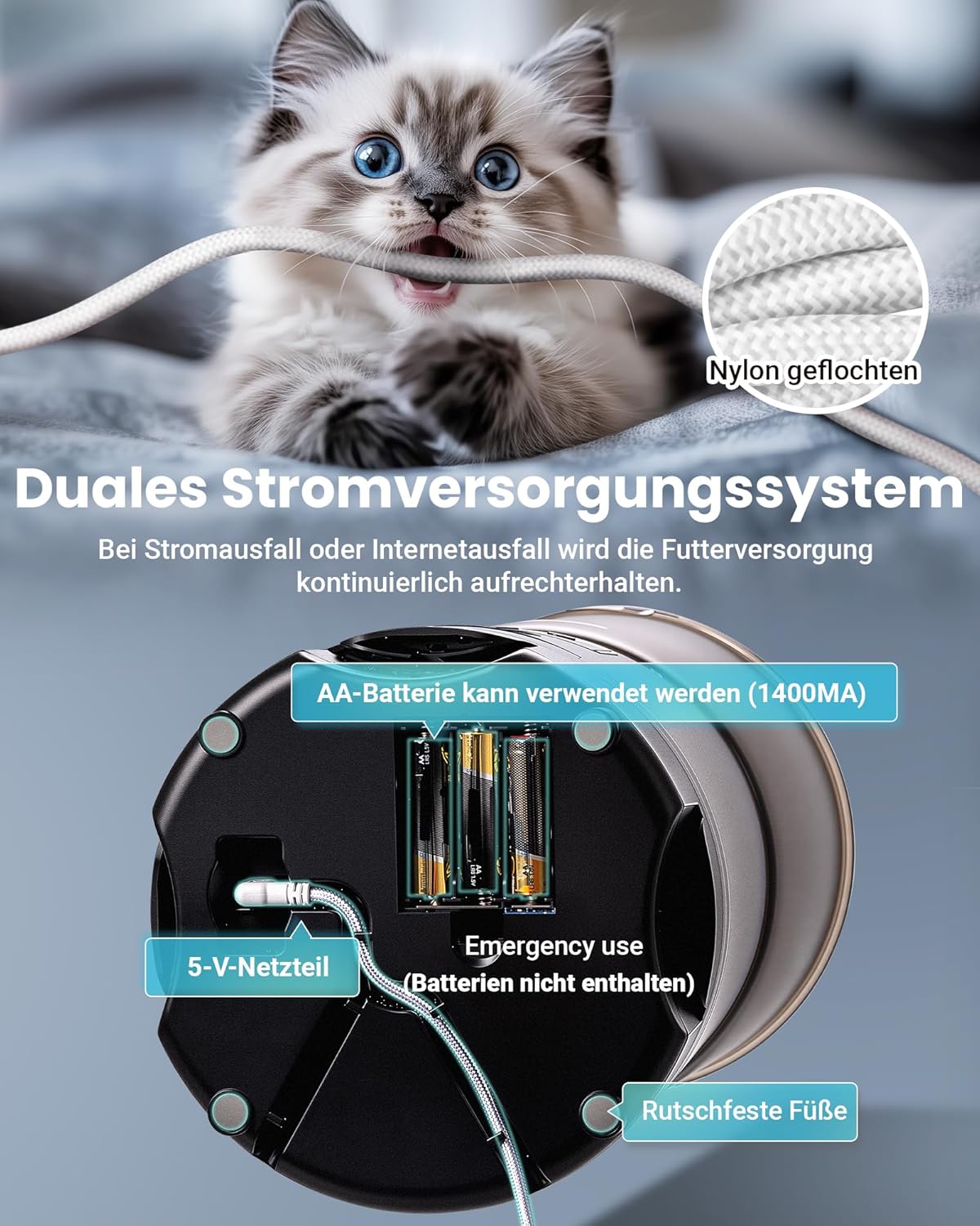 Futterautomat mit App, 3 Näpfen und Timer, Schwarz