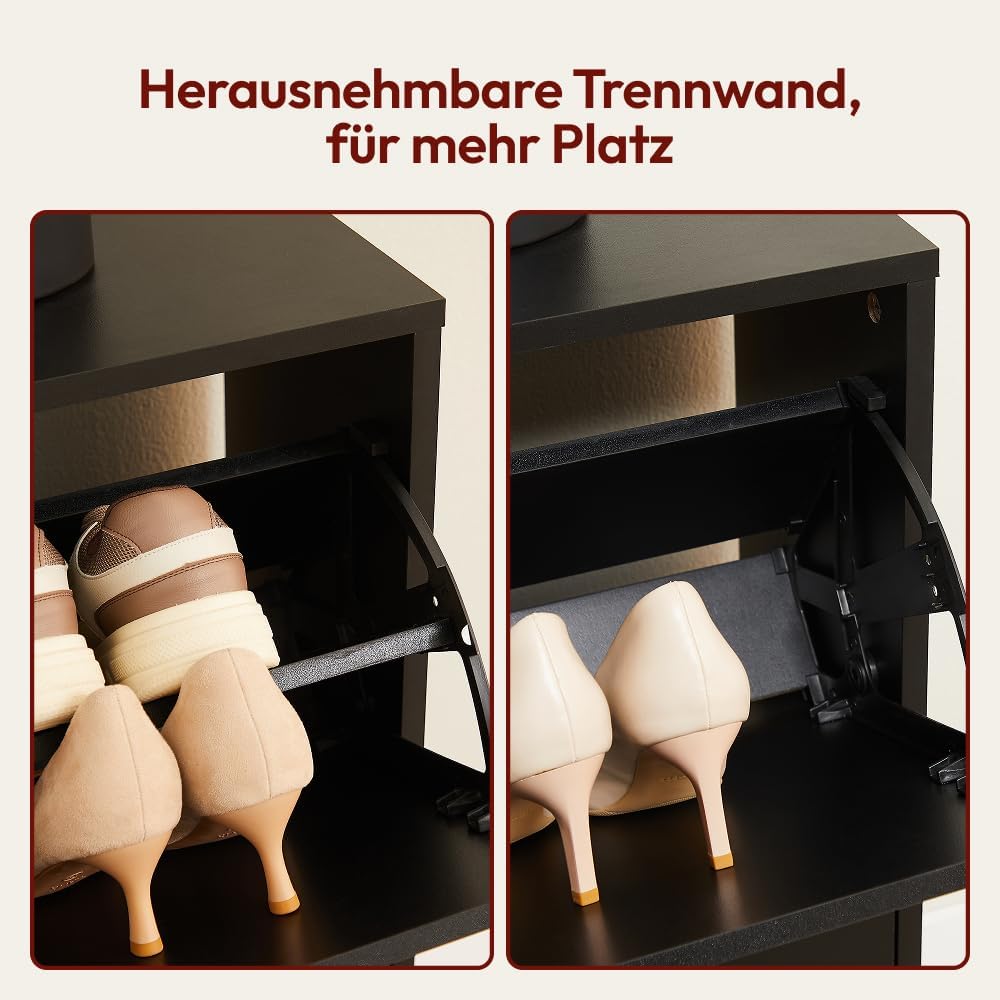 Schuhschrank mit 2 Klappen für 12 Paar Schuhe, Schwarz 2 Türen