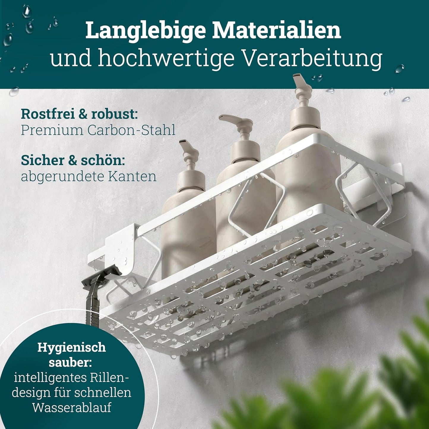 10-teiliges Duschablage-Set ohne Bohren, Set | Weiss
