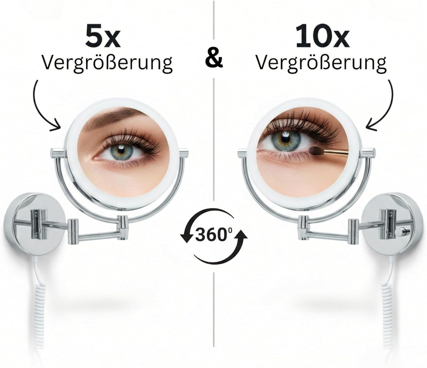 Modena LED Kosmetikspiegel mit Vergrösserung 5x/10x, 5x / 10x