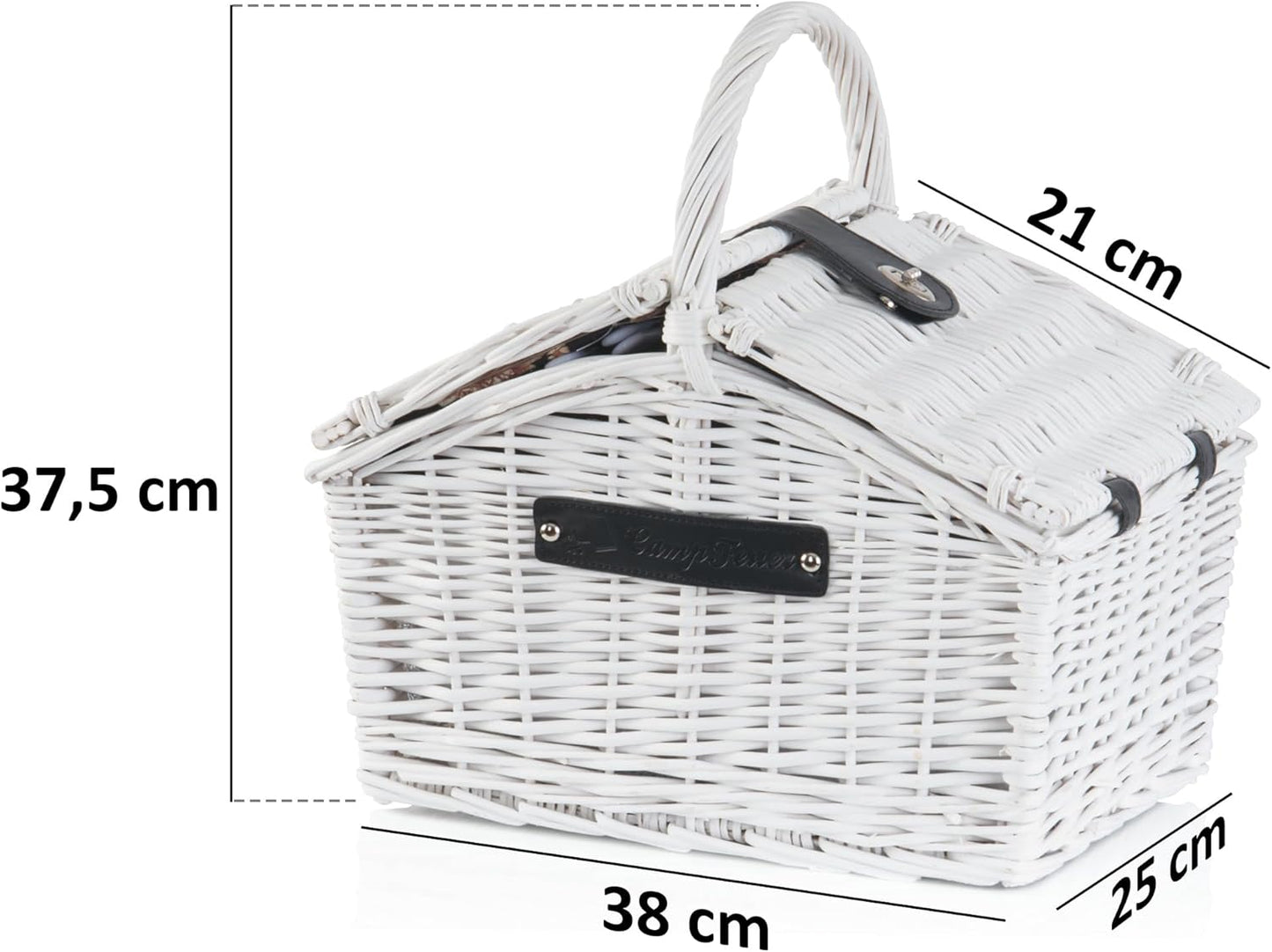 Picknickkorb für 2 Personen mit 12-teiligem Geschirr-Set, Weiss