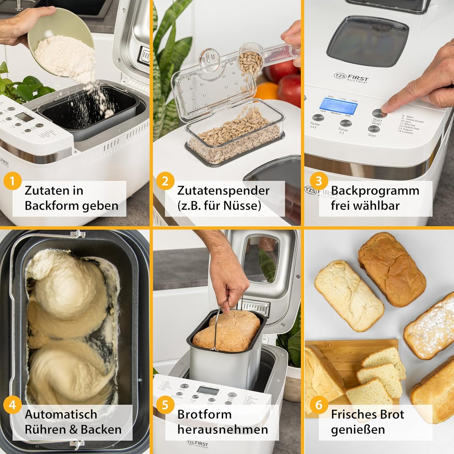 Brotbackautomat mit Timer & 14 Programmen, 900-1350 g Brot