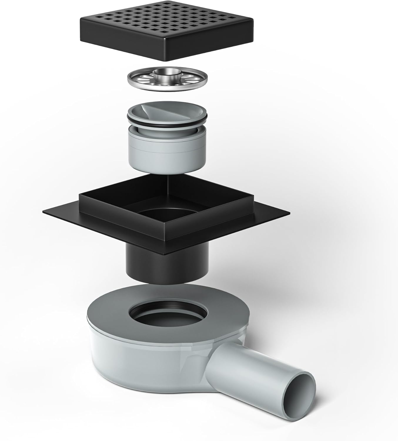 Quadratische Duschrinne mit Siphon und Geruchsstop, Schwarz 10cm