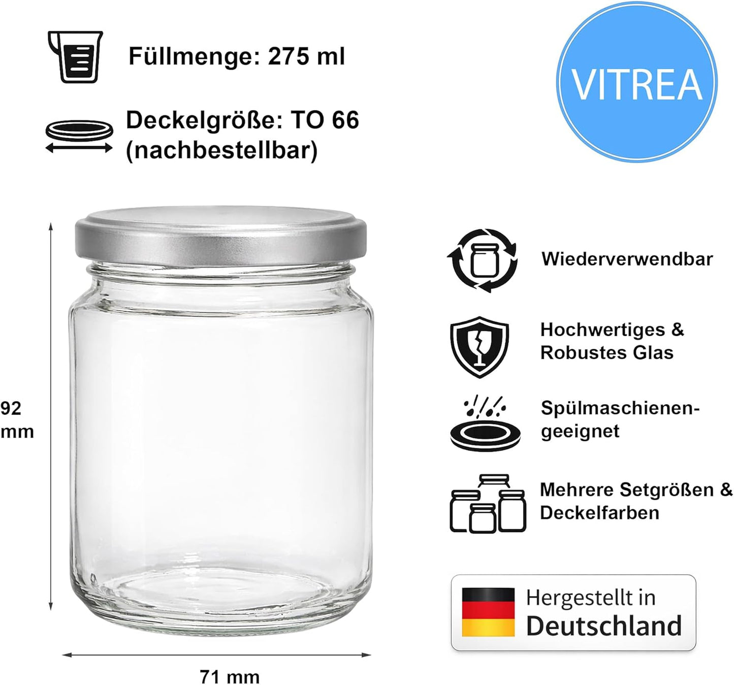 Marmeladengläser mit Schraubdeckel, 275 ml 100