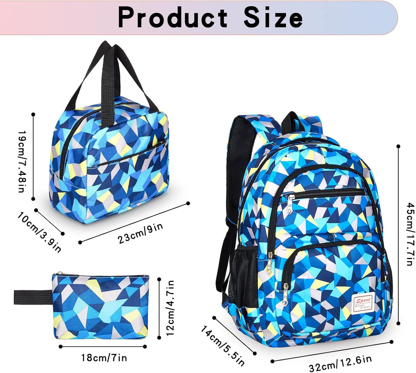 3-teiliges wasserdichtes Schulrucksack-Set, Blau