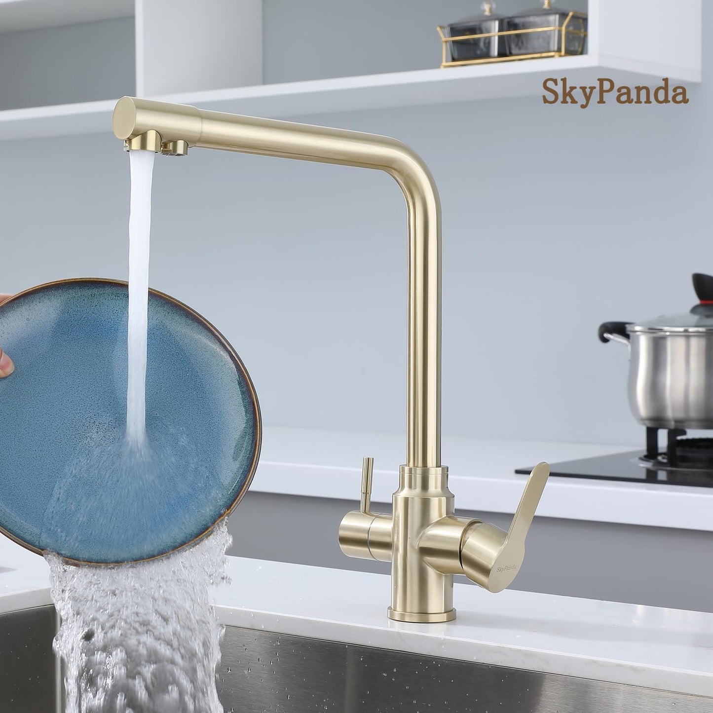 3-Wege Küchenarmatur, L-3 Ways Brushed Gold