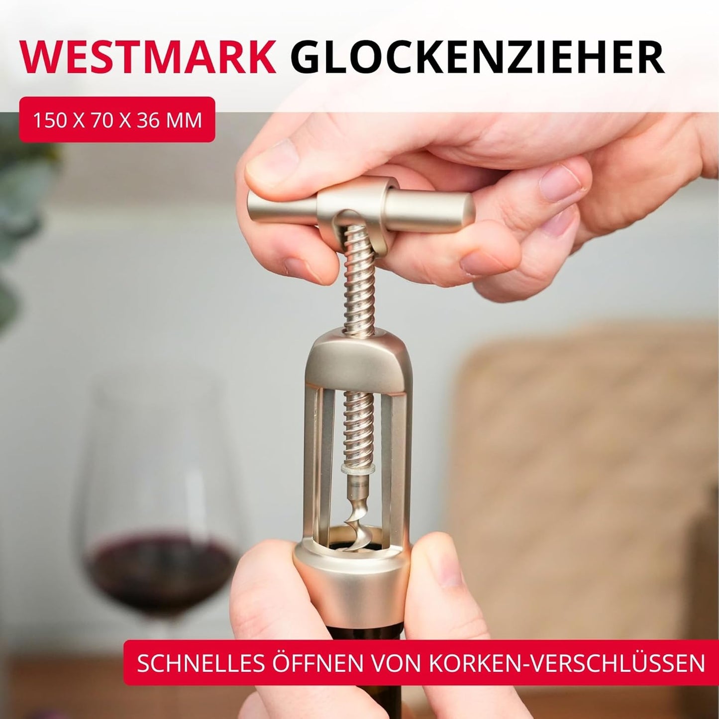 Glockenkorkenzieher mit Korkabstreifer, Barolo, Edelmattiert
