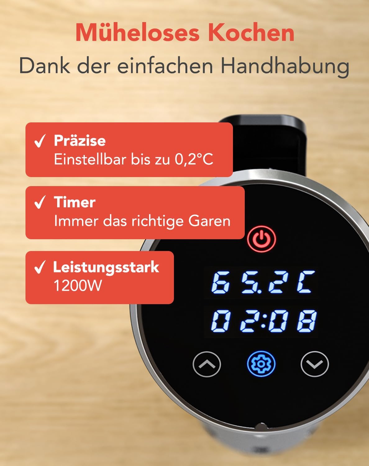 Sous Vide Stick Garer mit Timerfunktion, Schwarz Ohne Zubehör