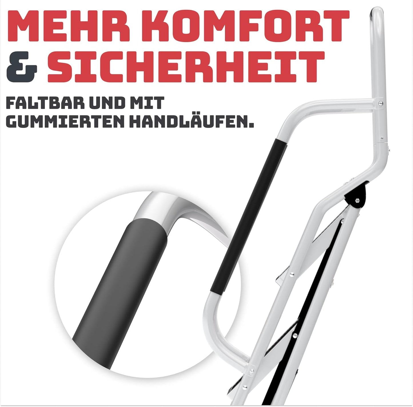 Klappbare Sicherheitsleiter, 4 Stufen mit Handlauf Weiss