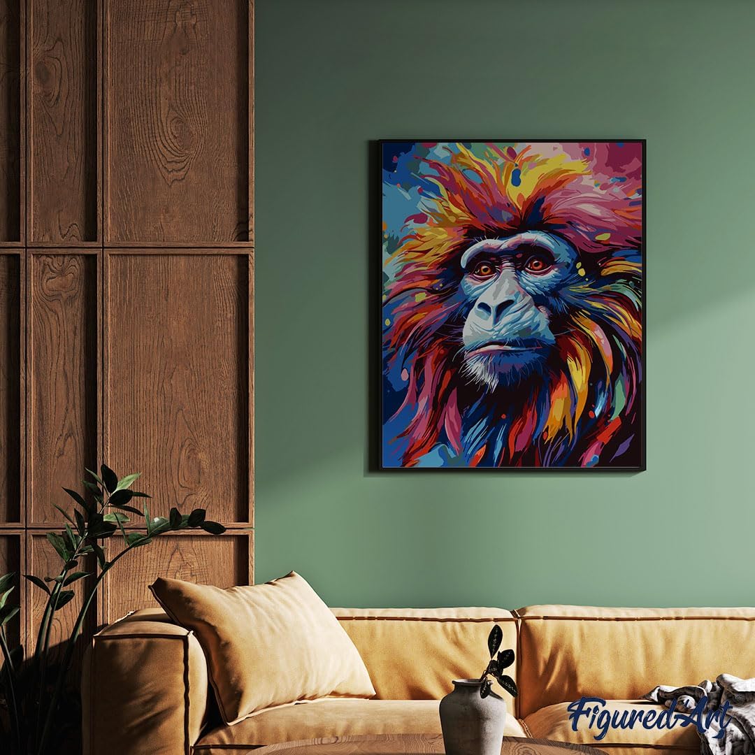 Malen nach Zahlen Set Pavian Farbenfroh Abstrakt mit Rahmen, Pavian Farbenfroh Abstrakt 40x50cm Mit Keilrahmen (nicht gespannt)