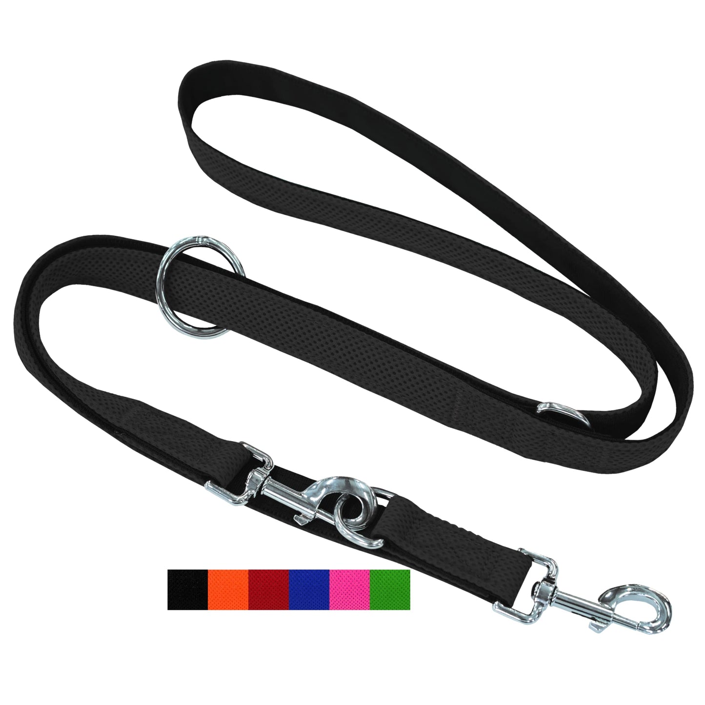 Premium Hundeleine Air Mesh 2m, 3-fach verstellbar, [S/M] - 2,0 x 200 cm Schwarz