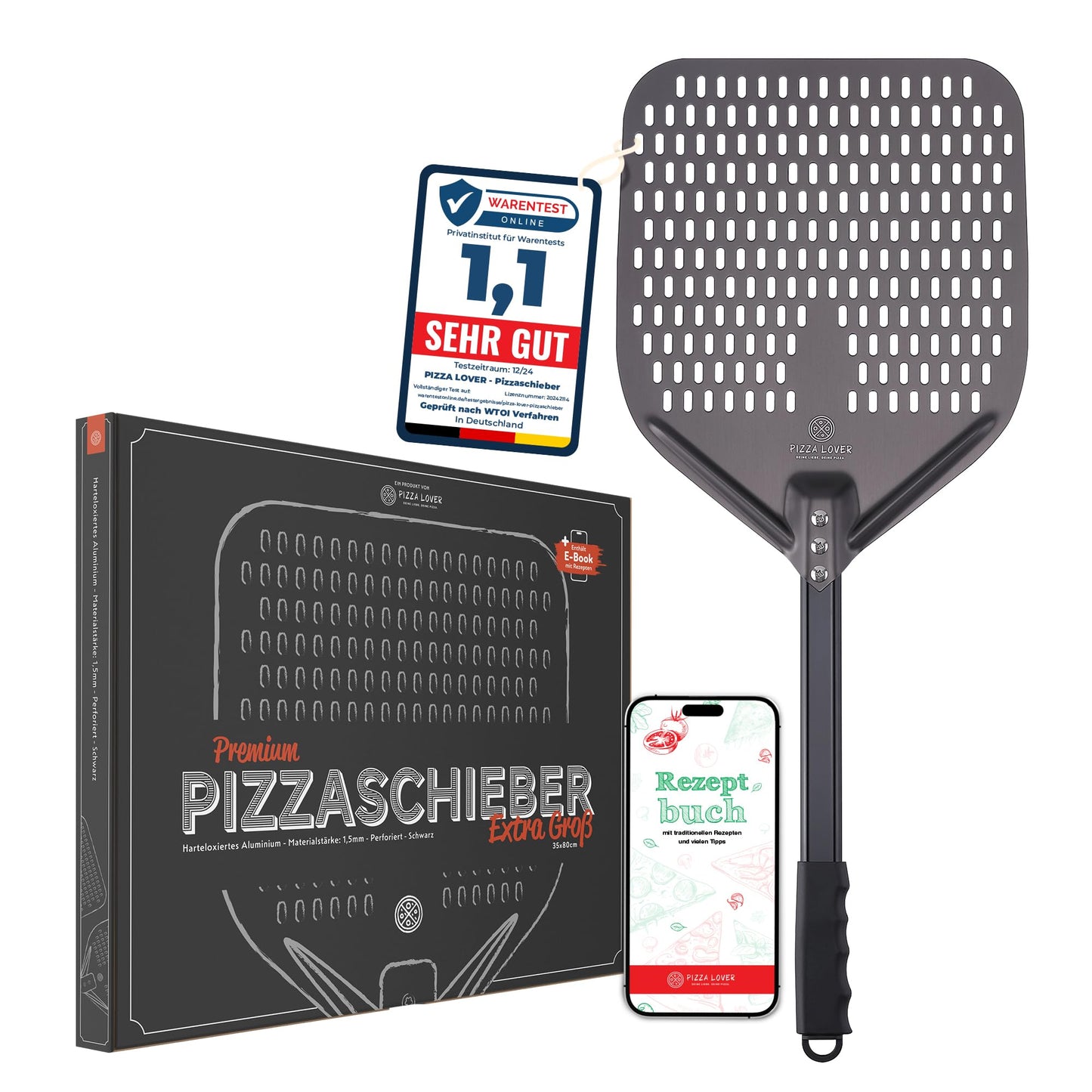 Pizzaschieber, Schwarz 35x80 cm