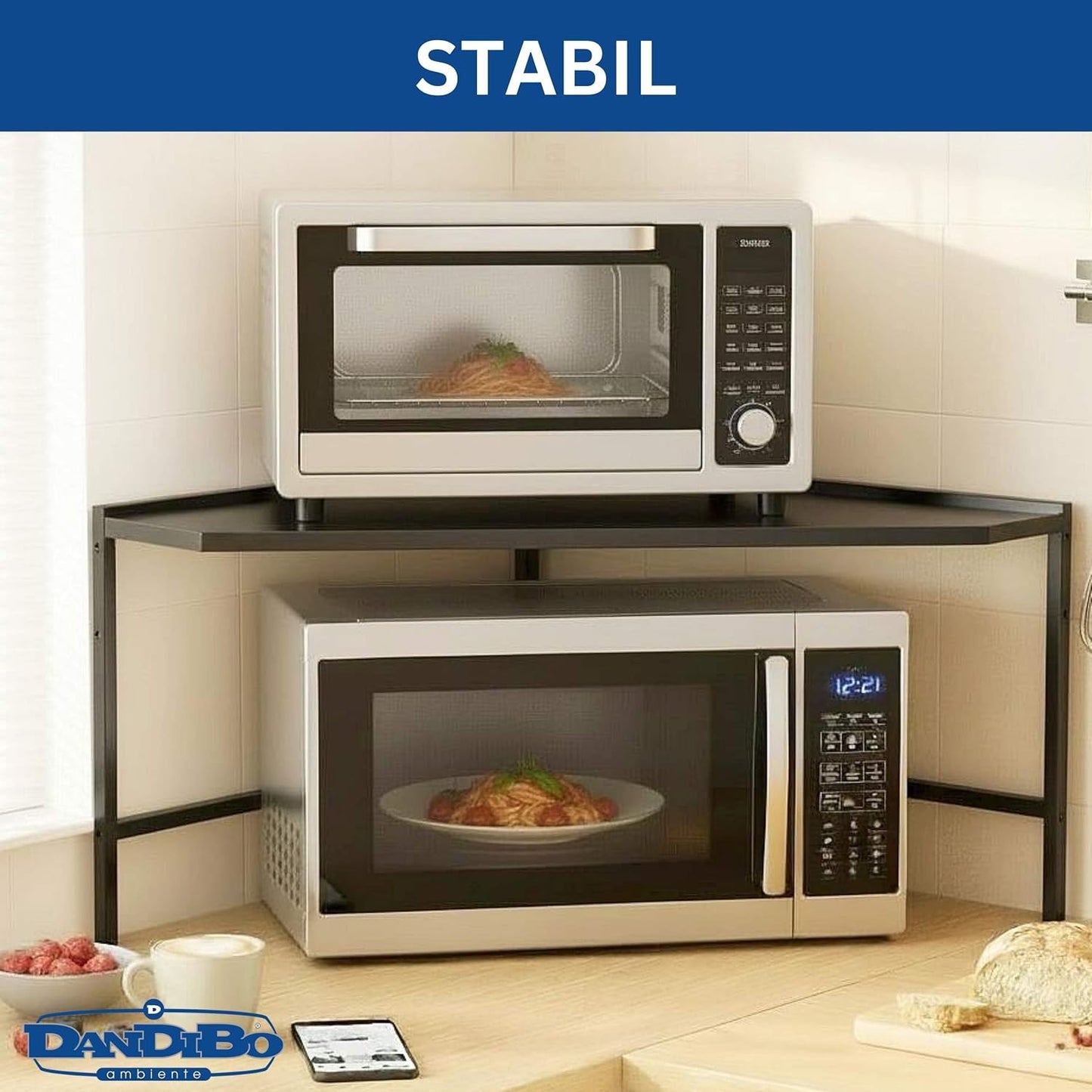Verstellbares Mikrowellenregal, Schwarz