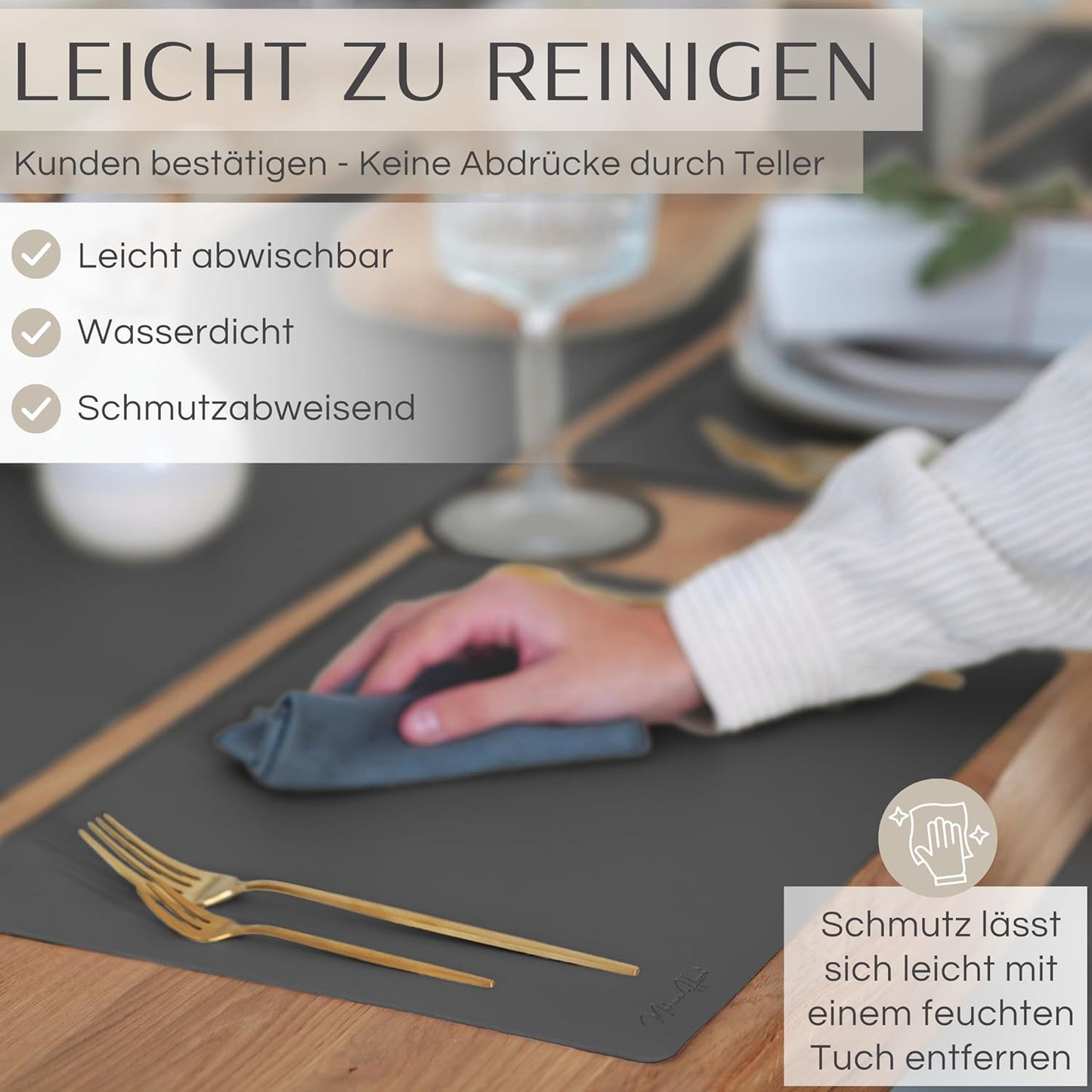 Premium Tischset aus Kunstleder (6er Set), Dunkelgrau Eckig