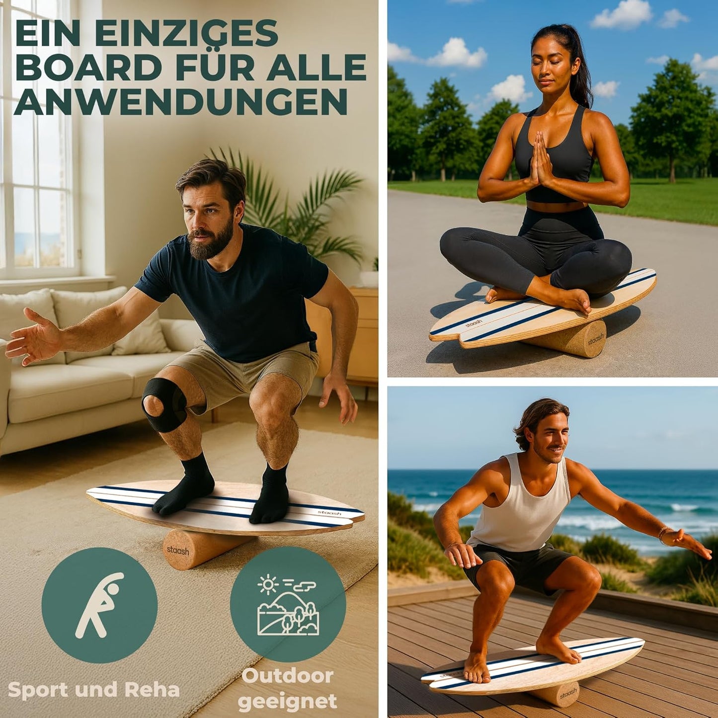 Balance Board Premium-Kit für Fitness & Training, STAASH - Blau Pro