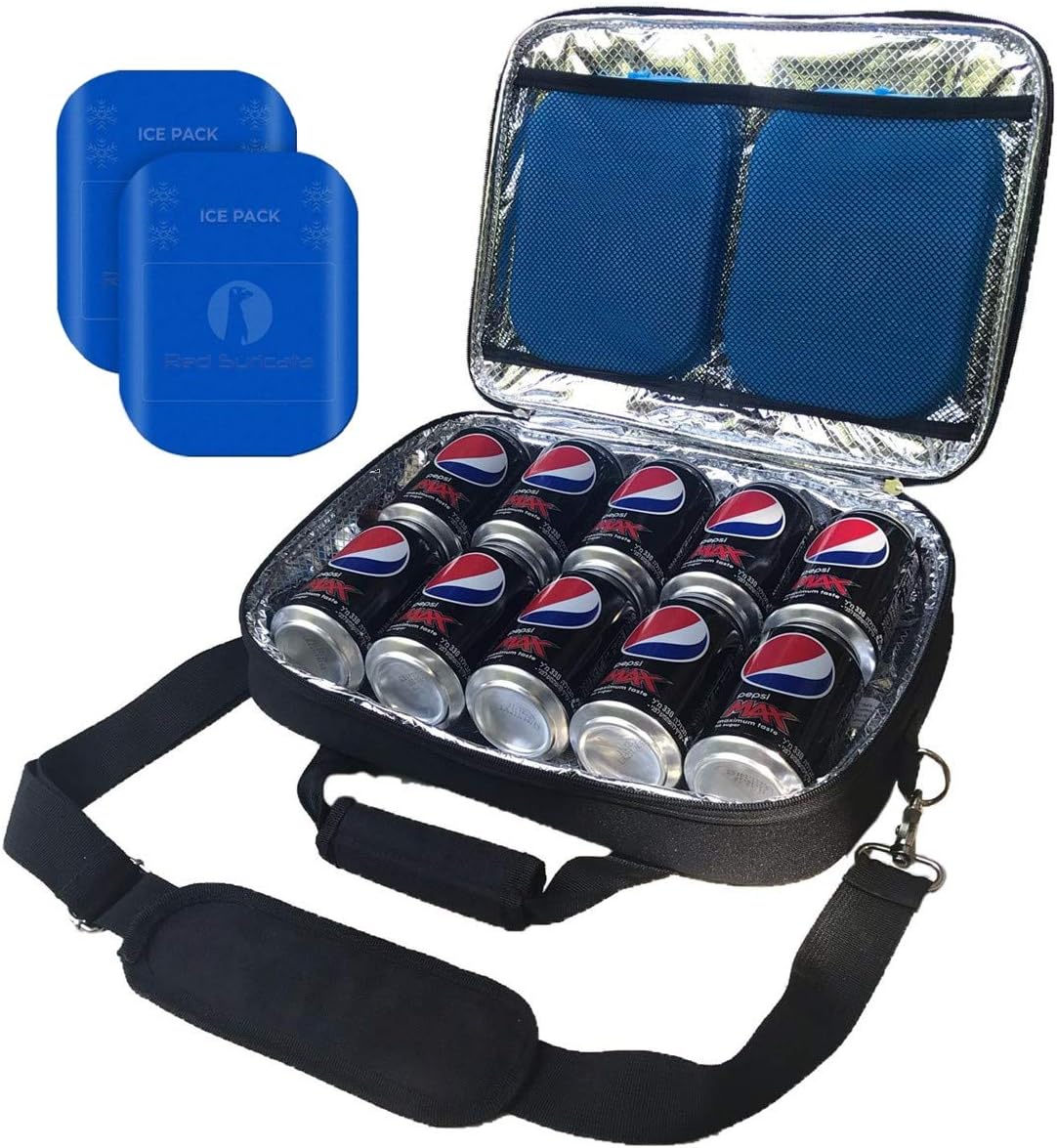 Isolierte Mini-Kühltasche für 10 Dosen mit Kühlakkus, Schwartz