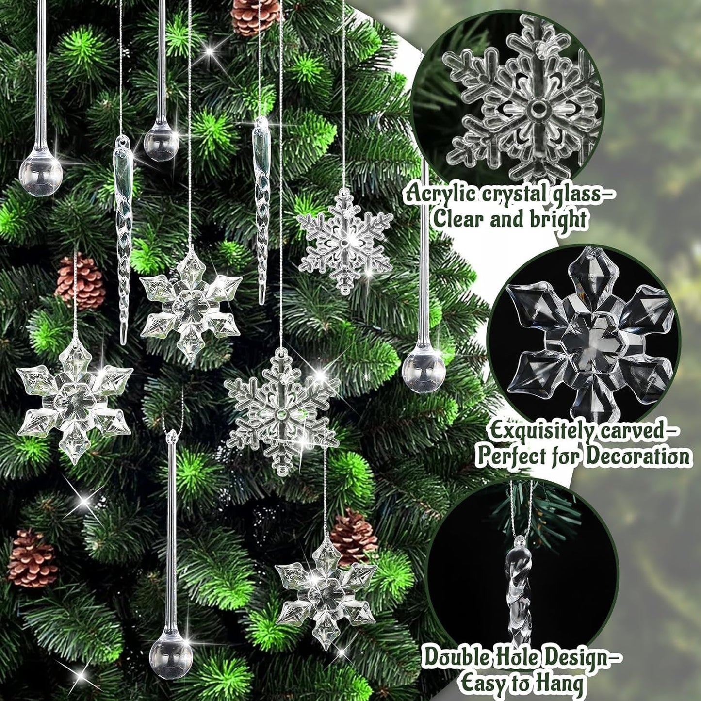 40-teiliges Weihnachtsbaumschmuckset Eiszapfen & Schneeflocke, A
