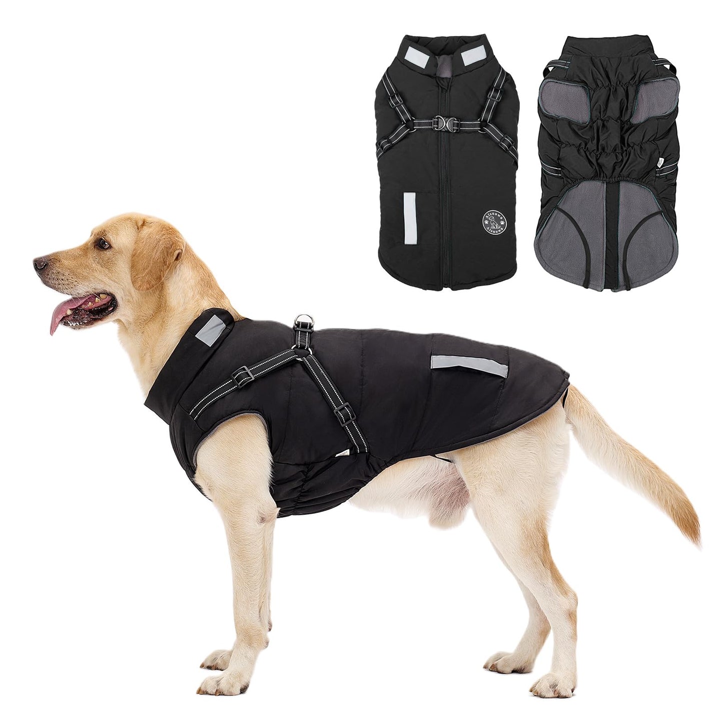 Wasserdichter Hundemantel mit Bauchschutz, M Schwarz