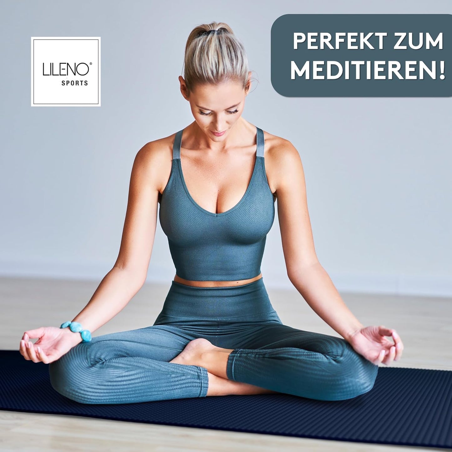 Yoga- und Fitnessmatte mit Tragegurt, 60 x 180 cm Midnight Blue