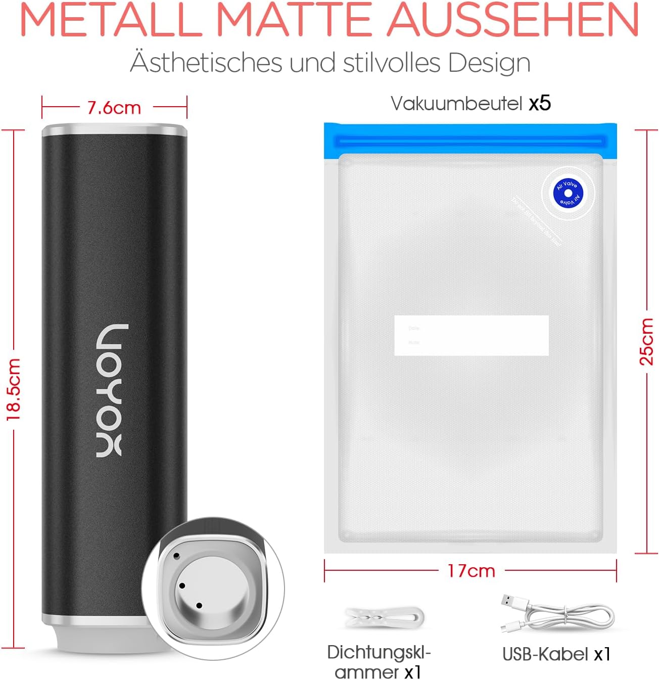 VS210 Handvakuumierer Set mit 5 Vakuumbeuteln, 1 Pumpe+5 Säcke