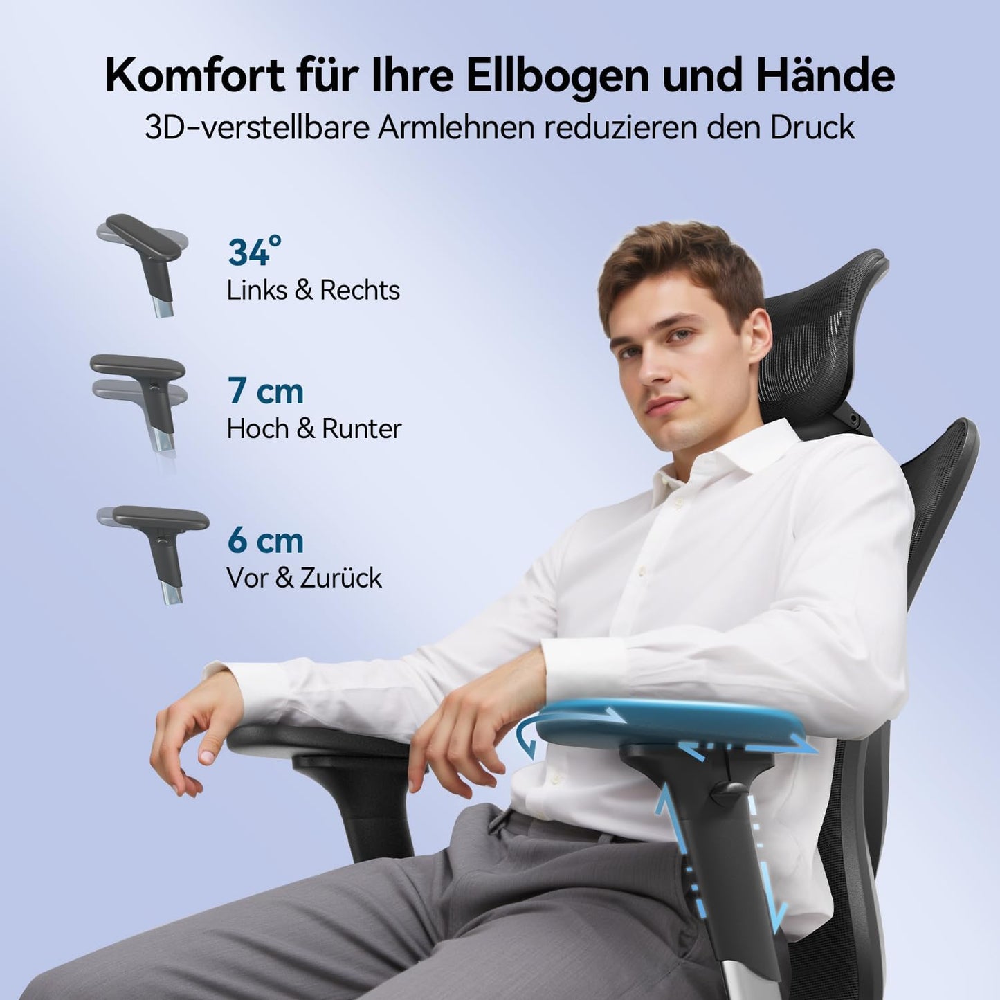 Ergonomischer Bürostuhl M57 mit 3D-Armlehnen und Lendenstütze, Schwarz M57