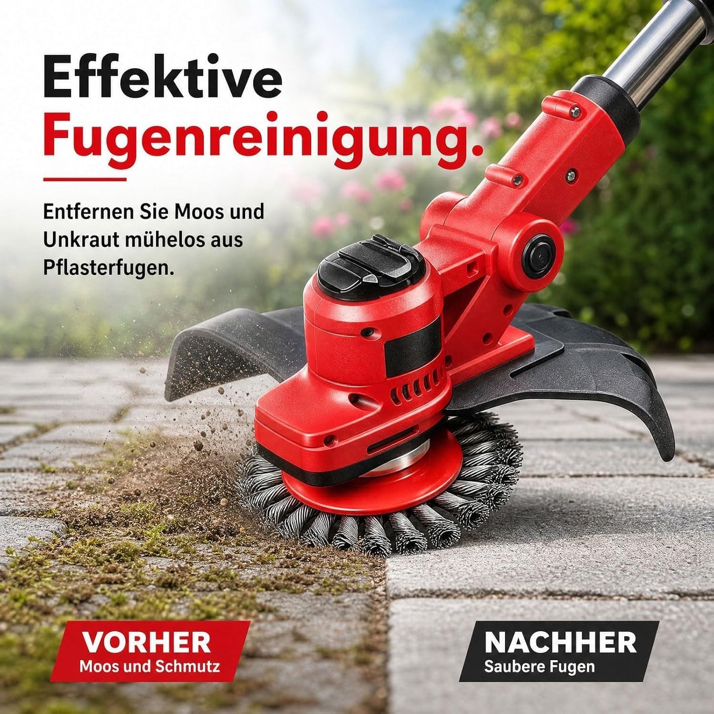 Akku-Rasentrimmer mit Unkrautbürste, Grau