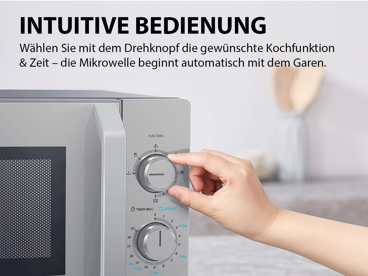 Magnetron mit knuspriger Grill- und Kombifunktion, 5 Stufen, 1000 W Grillleistung, 20L Grill Silber