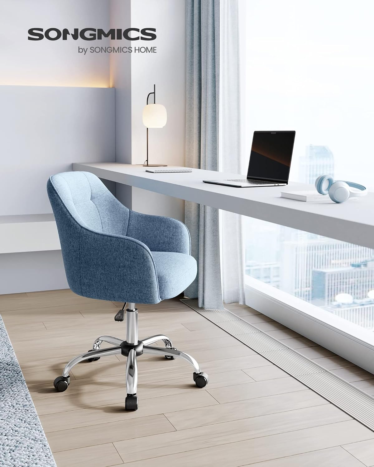 Ergonomischer Drehstuhl für Homeoffice, Baumwollmischung Blau