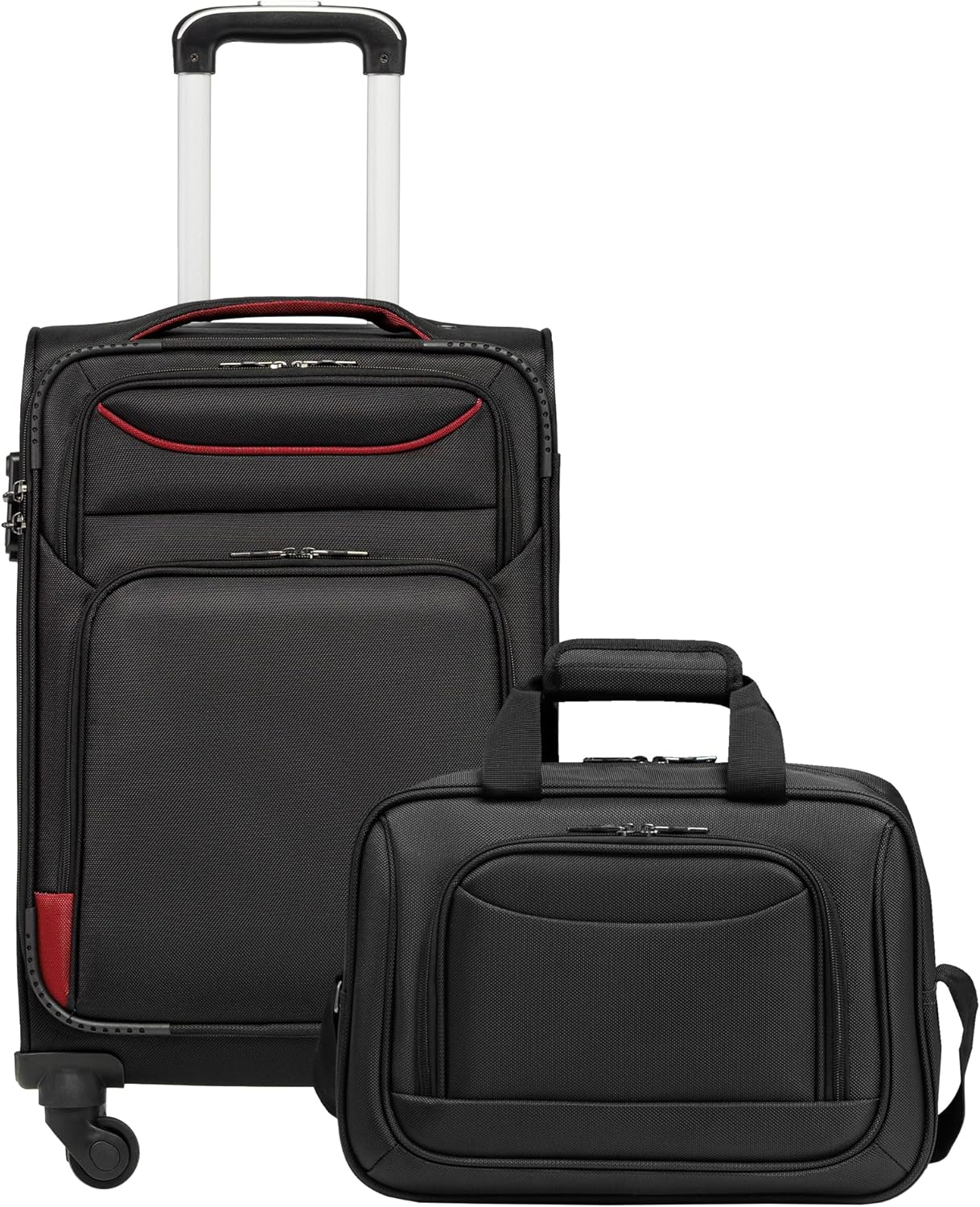 2-teiliges Handgepäck-Set mit Umhängetasche, Handgepäck-Set 2tlg Schwarz+rot