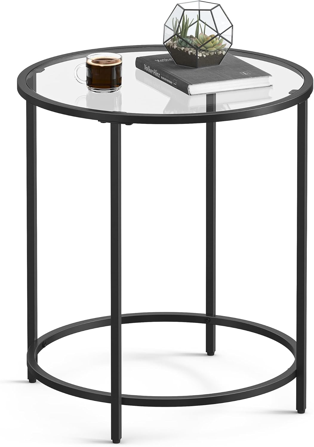 Runder Beistelltisch aus Glas mit Metallrahmen, Schwarz