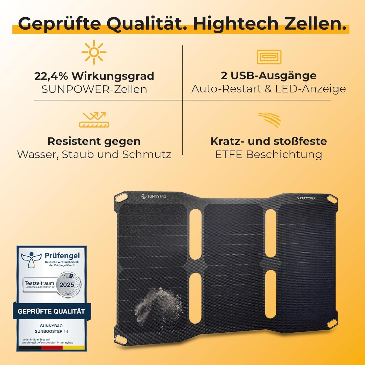 Sunbooster 21: Faltbares Solarpanel mit USB-Anschlüssen, SUNBOOSTER 21W