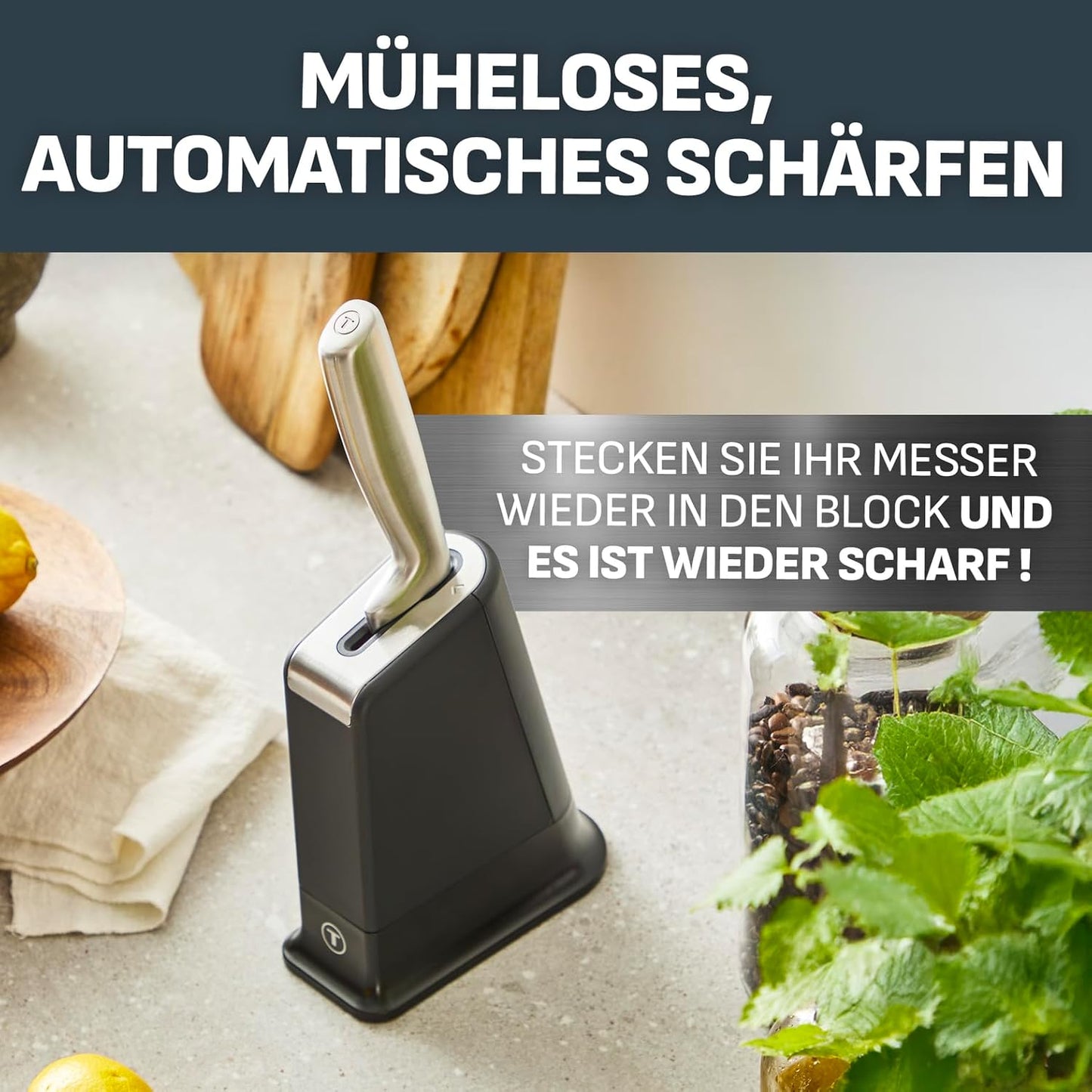 EverSharp Pro Kochmesser mit Schärfblock K297S204, 1-tlg. Messerblock Schwarz