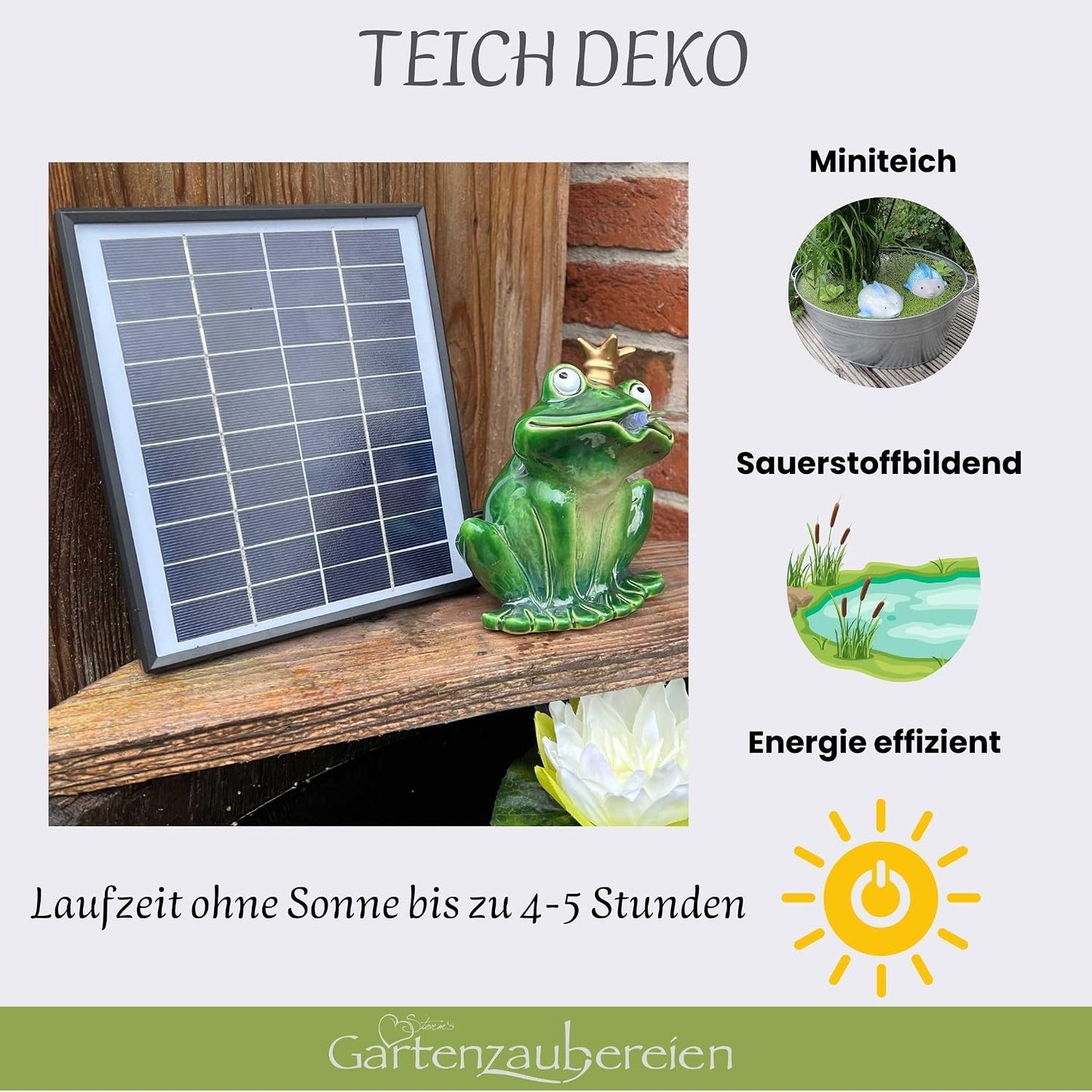Wasserspeier Frosch mit Solarpumpe (16cm, Keramik)