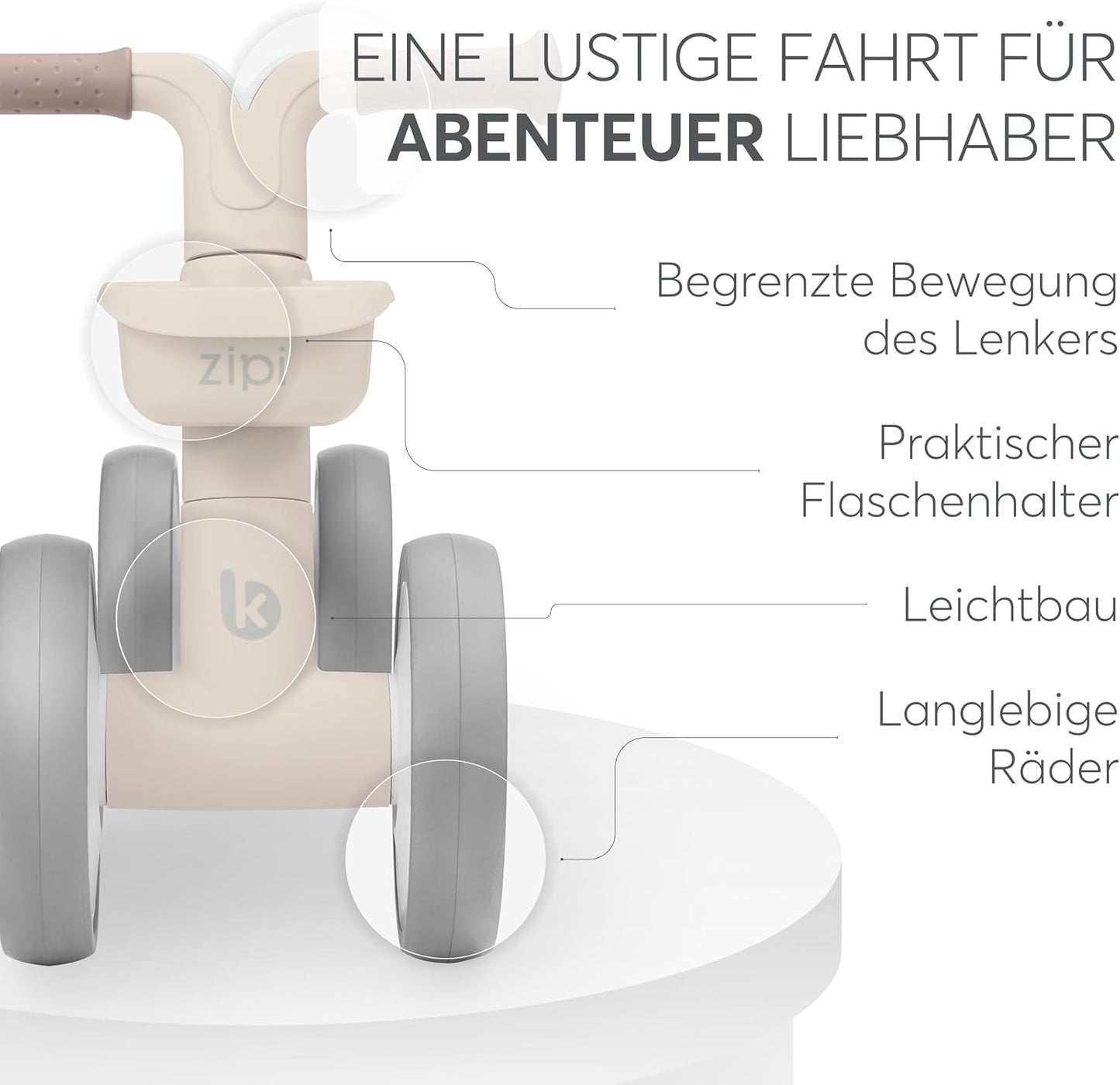 Laufrad mit Korb, Beige