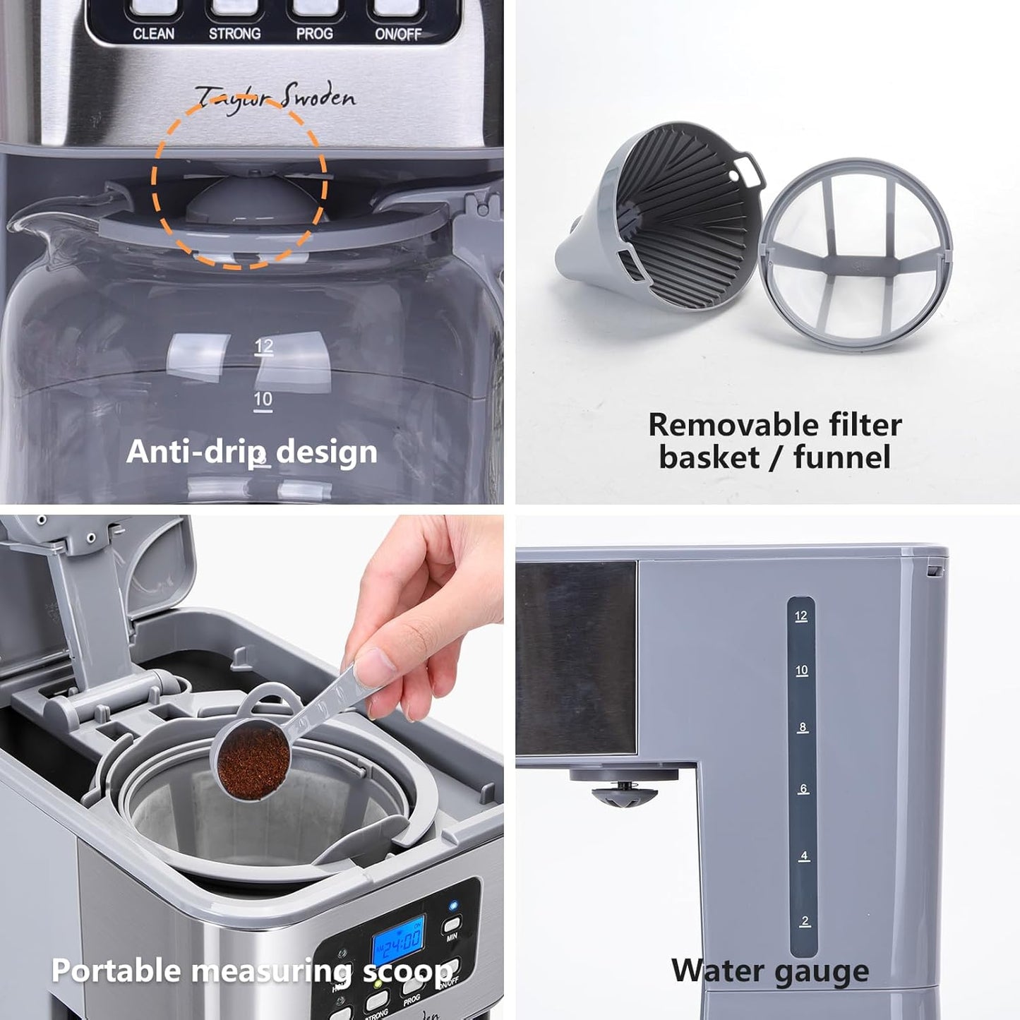 Filterkaffeemaschine mit Timer und Abschaltautomatik, Grey