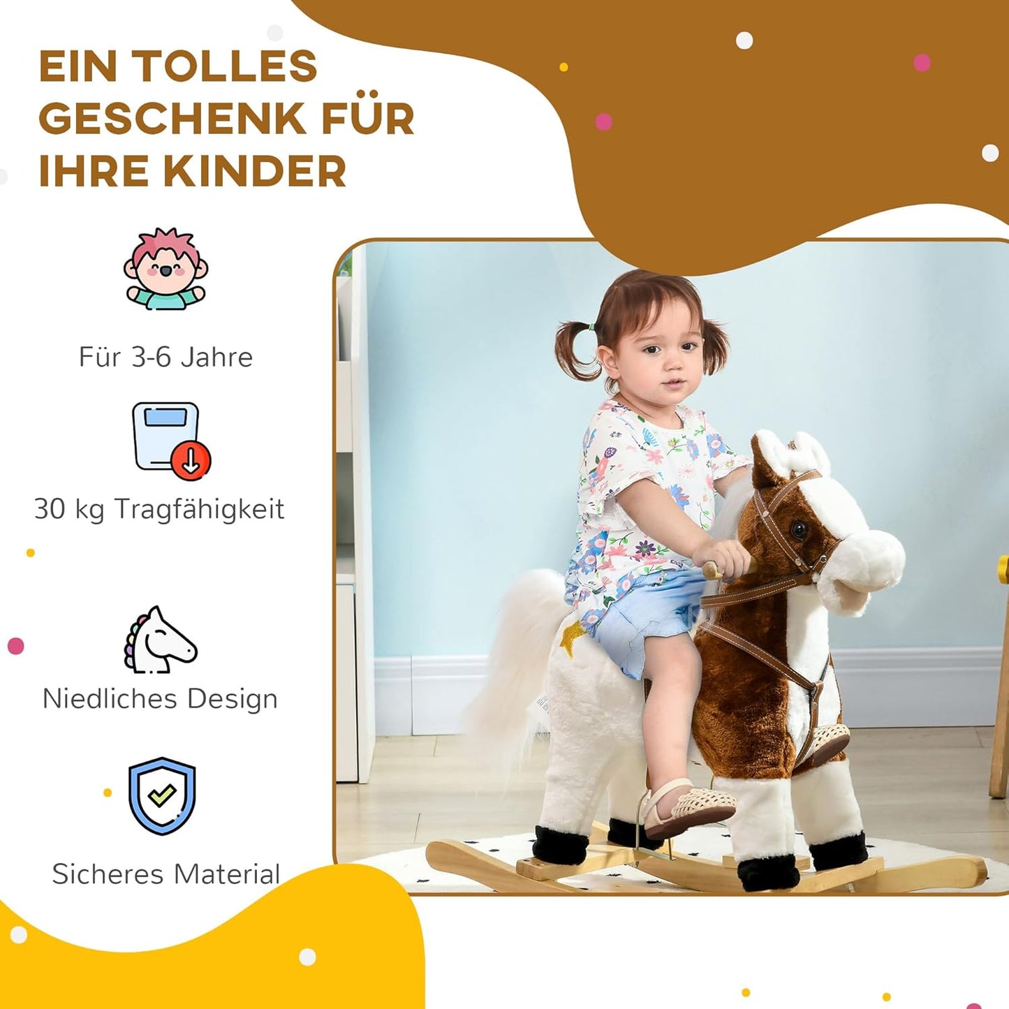Schaukelpferd mit Soundeffekt und Haltegriffen, Braun