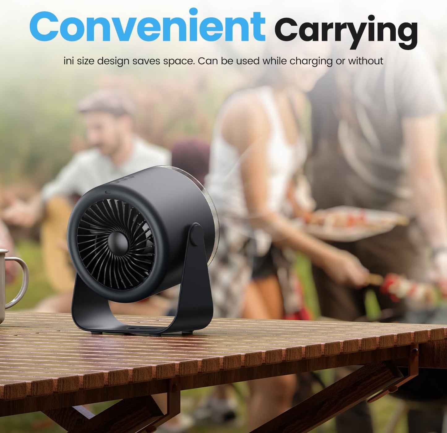 Wiederaufladbarer Mini-Ventilator mit 100 Geschwindigkeiten, Blau Schwarz