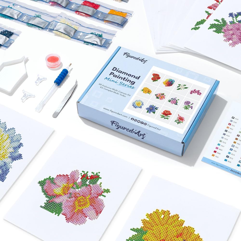 Mini Serie Diamond Painting Set mit 12 Stück, Blumen 2 PROBLEMYOUMUSTCHECK