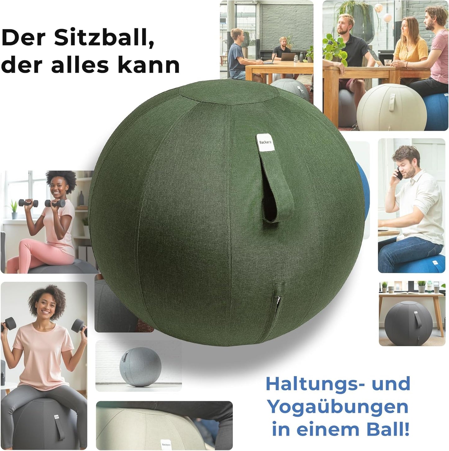 Ergonomischer Sitzball, 75 cm Olivgrün