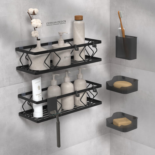10-teiliges Duschablage-Set ohne Bohren, Set | Schwarz
